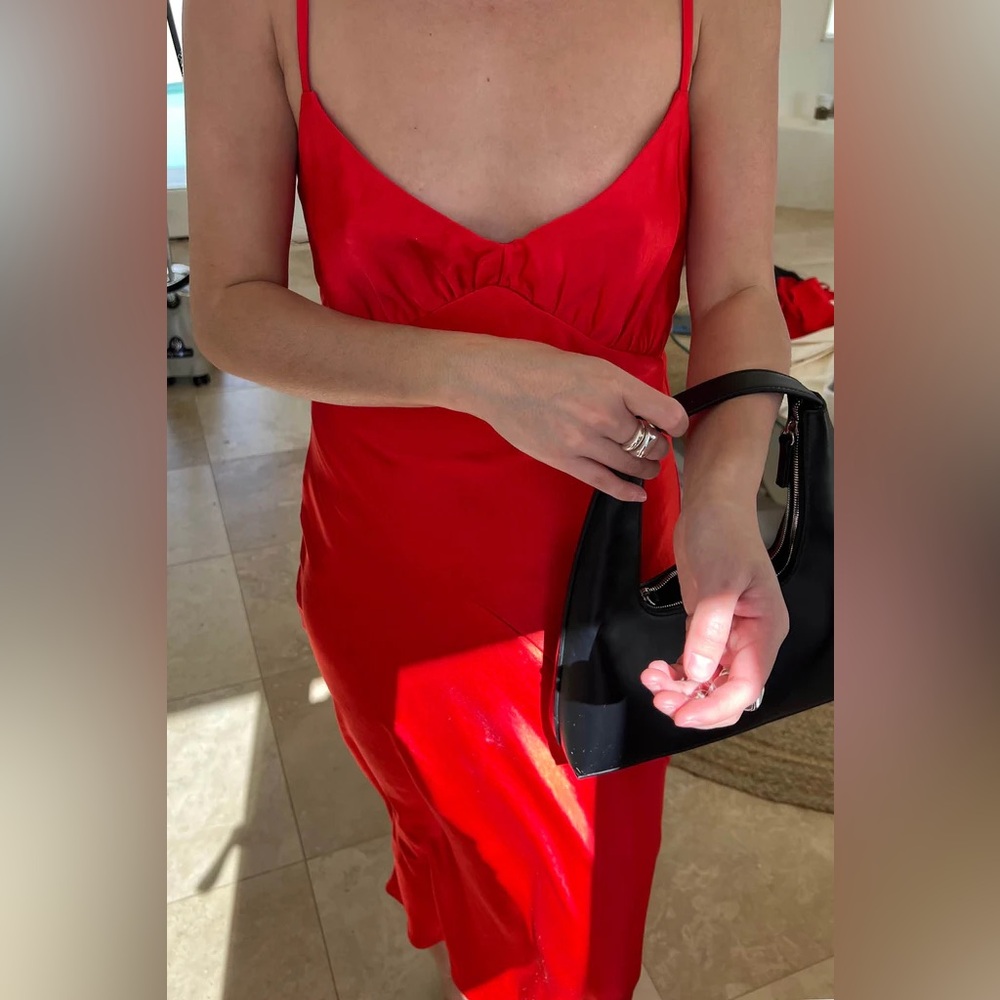 NWT Oak & Fort Red Satin Bias Cut Midi Dress XS - Picture 3 of 16